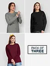Pack of 3 - Women Plain Full Sleeve T-shirt Combo Black Burgundy Space Grey