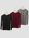 Pack of 3 - Women Plain Full Sleeve T-shirt Combo Black Burgundy Space Grey
