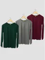 Pack of 3 - Women Plain Full Sleeve T-shirt Combo Bottle Green Space Grey Burgundy