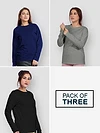 Pack of 3 - Women Plain Full Sleeve T-shirt Combo Navy Blue Black Space Grey