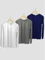 Pack of 3 - Women Plain Full Sleeve T-shirt Combo Navy Blue White Space Grey