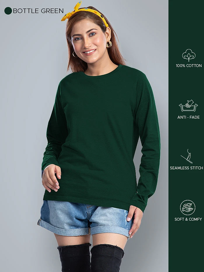 Pick Any 3 - Women Plain Full Sleeve T-shirt Combo