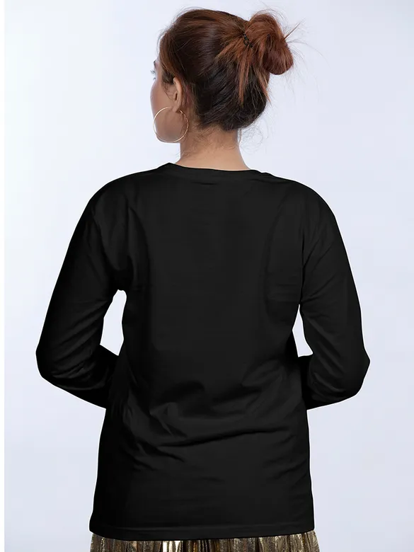 Plain Black Women Full Sleeves T-shirt