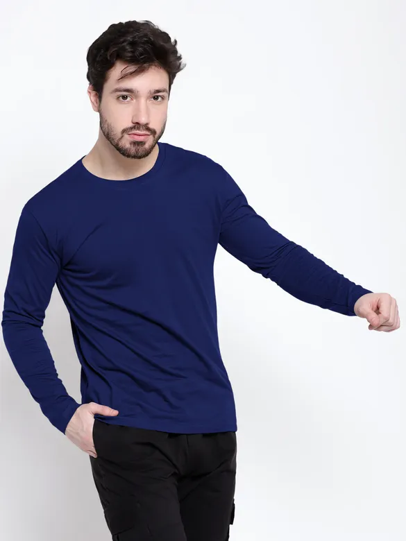 Plain Navy Blue Full Sleeves T-shirts