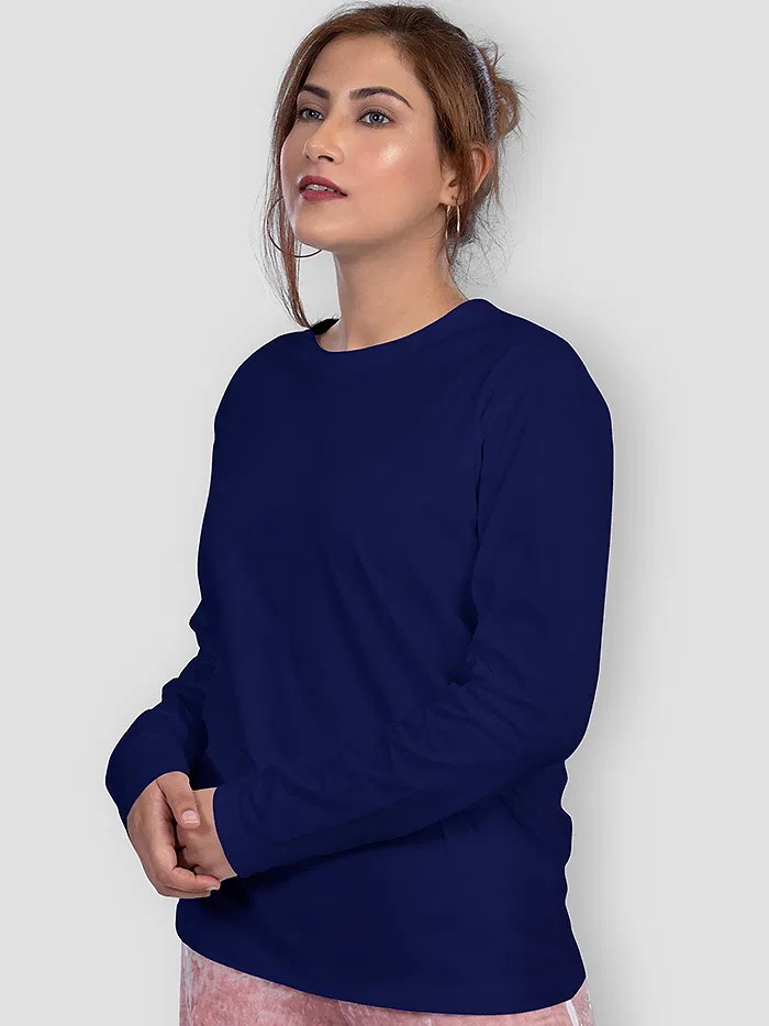 Plain Navy Blue Ladies Long T Shirts, 