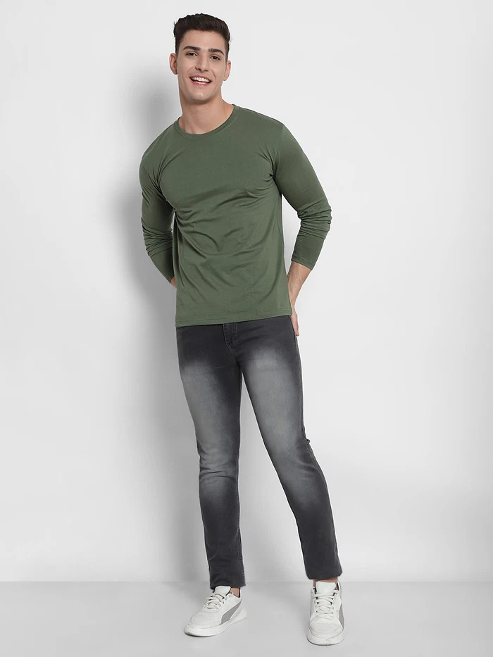 Plain Olive Green Full Sleeves T-shirts