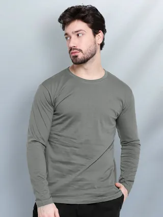 Plain Space Grey Full Sleeve T-shirts, 