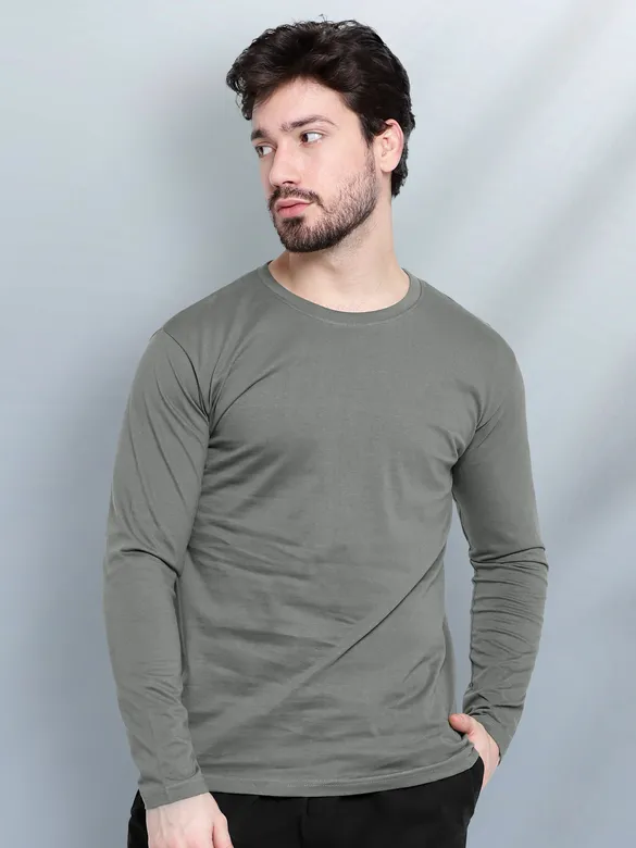 Plain Space Grey Full Sleeve T-shirts, 