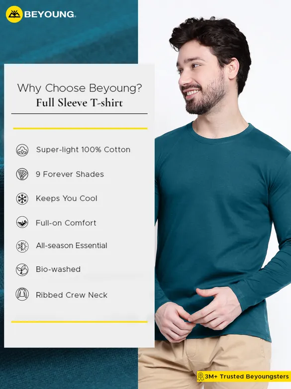 Plain Teal Blue Full Sleeves T-shirt