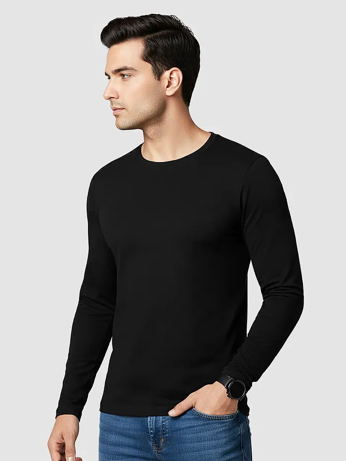 Plain Black Full Sleeves T-shirt