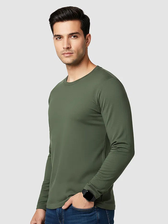 Plain Olive Green Full Sleeves T-shirt