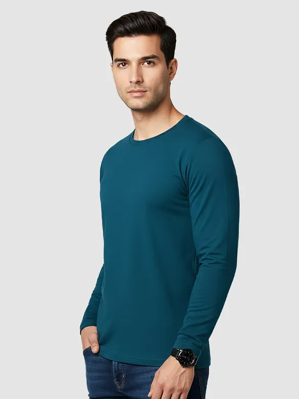 Plain Teal Blue Full Sleeves T-shirt