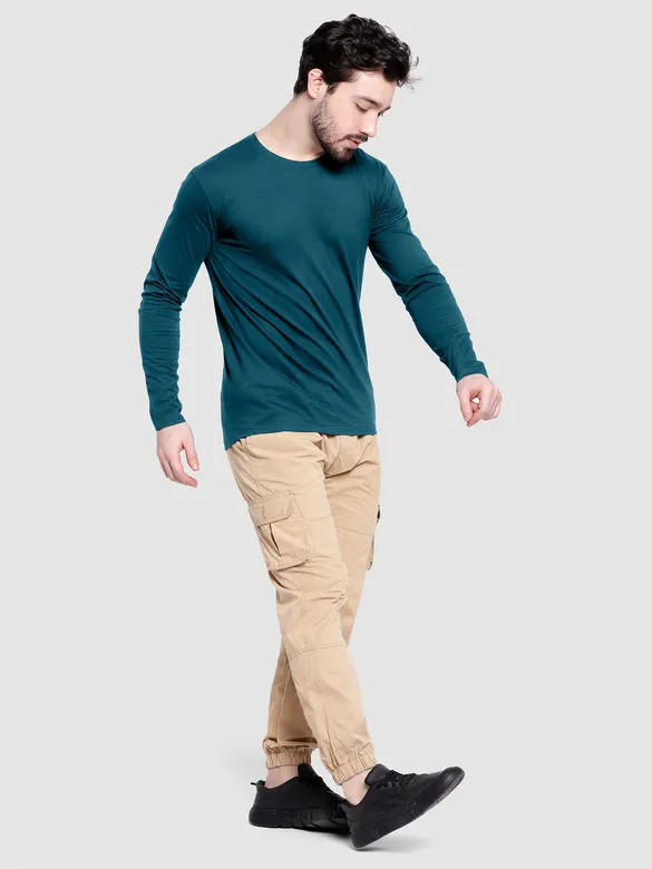 Plain Teal Blue Full Sleeves T-shirt