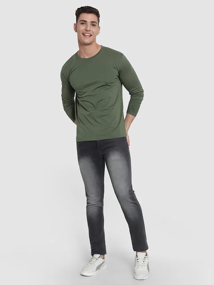 Plain Olive Green Full Sleeves T-shirt