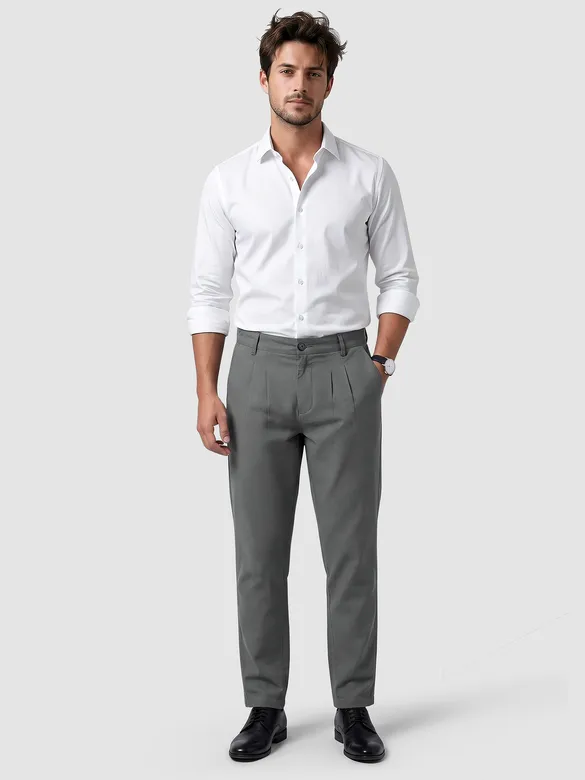 Grey Double Cloth Cotton Pants