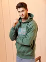 Olive Green Printed Hoodie for Men
