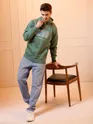 Olive Green Printed Hoodie for Men
