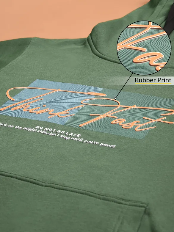 Olive Green Printed Hoodie for Men