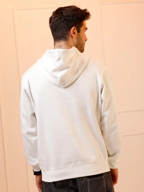 White Printed Hoodie for Men