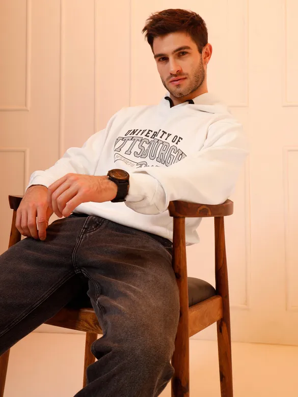 White Printed Hoodie for Men