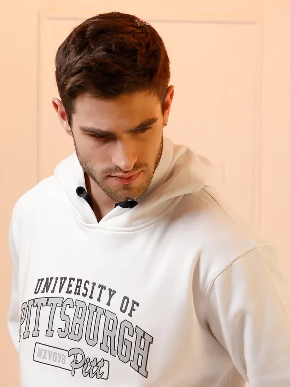 White Printed Hoodie for Men