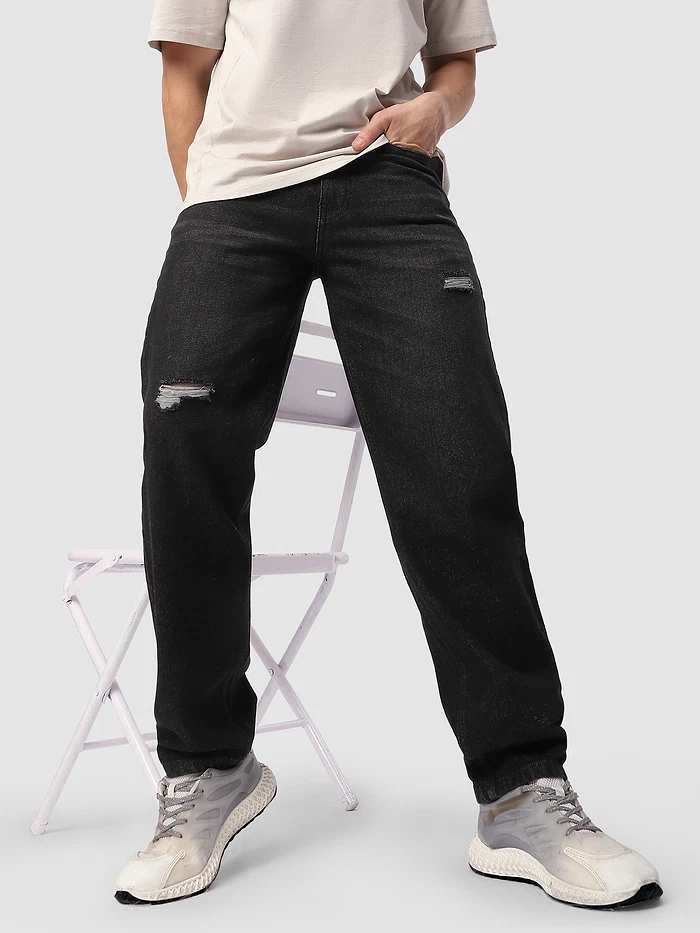 Black Distressed Jeans for Men