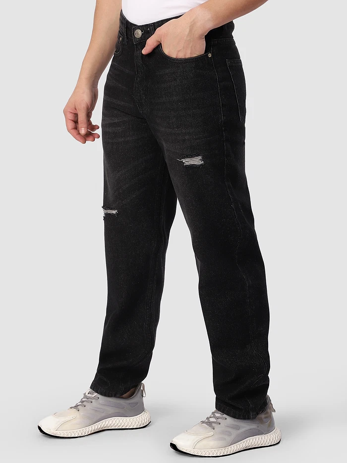 Black Distressed Baggy Fit Jeans