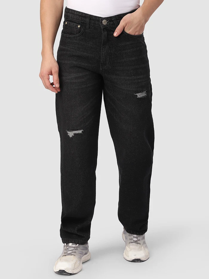 Black Distressed Baggy Fit Jeans
