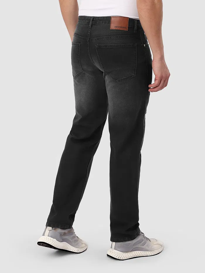 Black Distressed Regular Fit Jeans