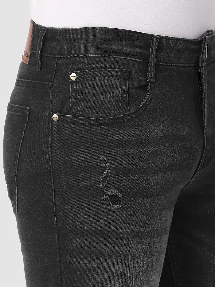 Black Distressed Regular Fit Jeans