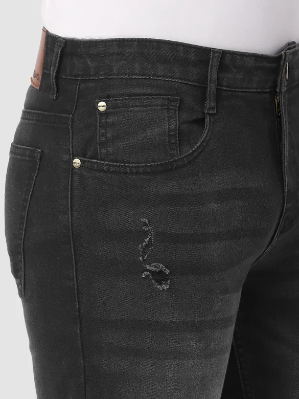 Black Distressed Regular Fit Jeans