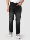 Black Distressed Regular Fit Jeans