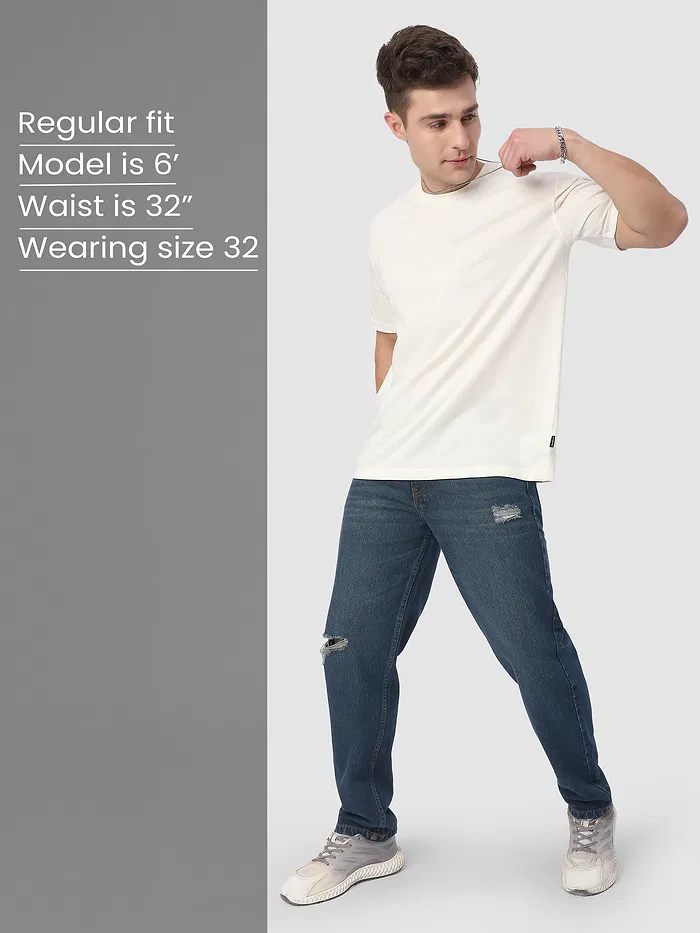 Dark Blue Distressed Baggy Fit Jeans