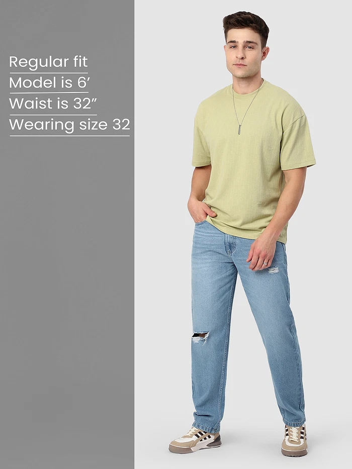 Light Blue Distressed Baggy Fit Jeans