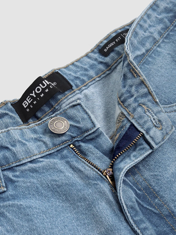 Light Blue Distressed Baggy Fit Jeans