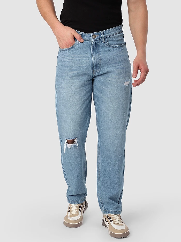 Light Blue Distressed Baggy Fit Jeans