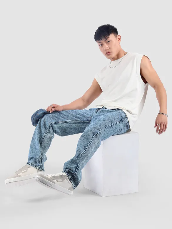 Soft Blue Cloud Wash Baggy Fit Jeans