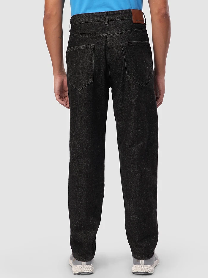 Black Cut and Sew Baggy Fit Jeans