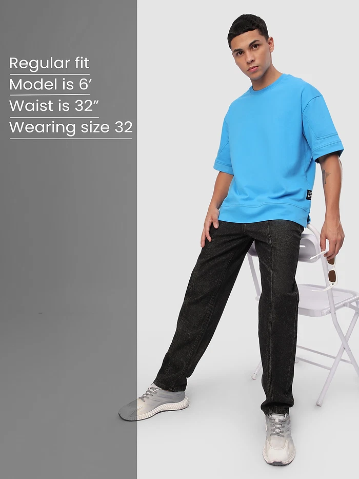 Black Cut and Sew Baggy Fit Jeans