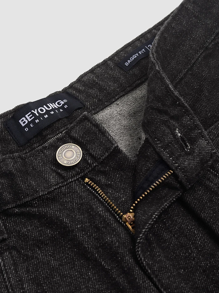 Black Cut and Sew Baggy Fit Jeans