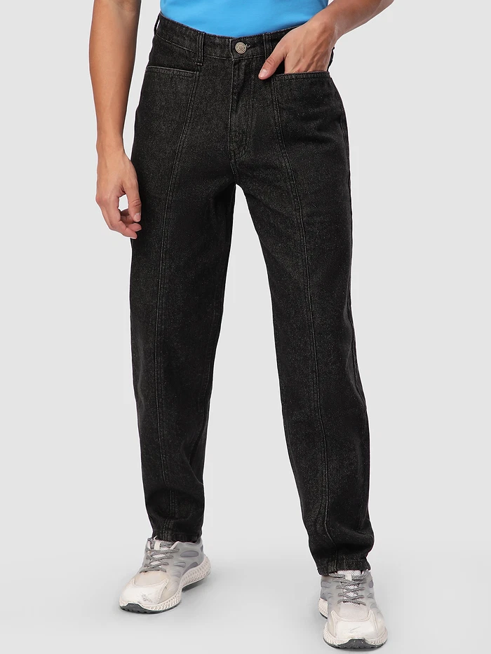 Black Cut and Sew Baggy Fit Jeans