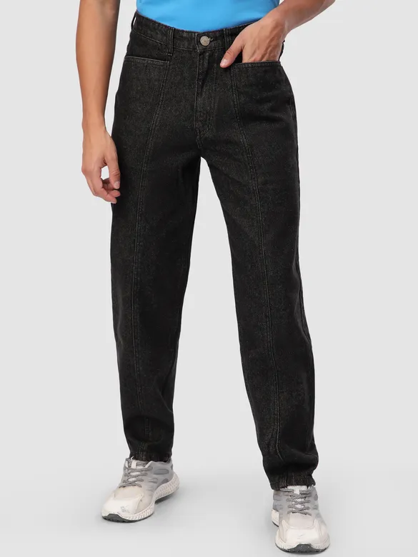 Black Cut and Sew Baggy Fit Jeans