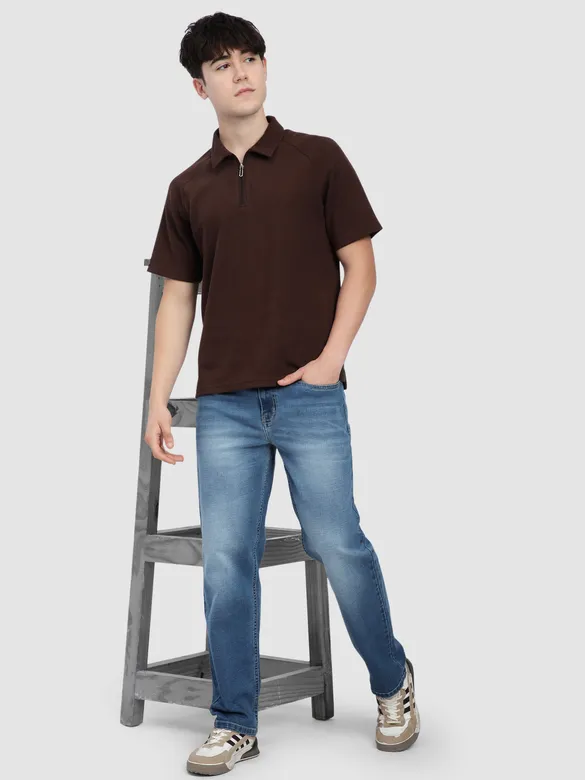 Soft Blue Raw Regular Fit Jeans