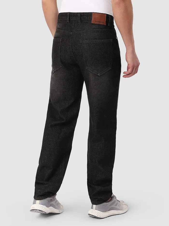 Black Whisker Baggy Fit Jeans