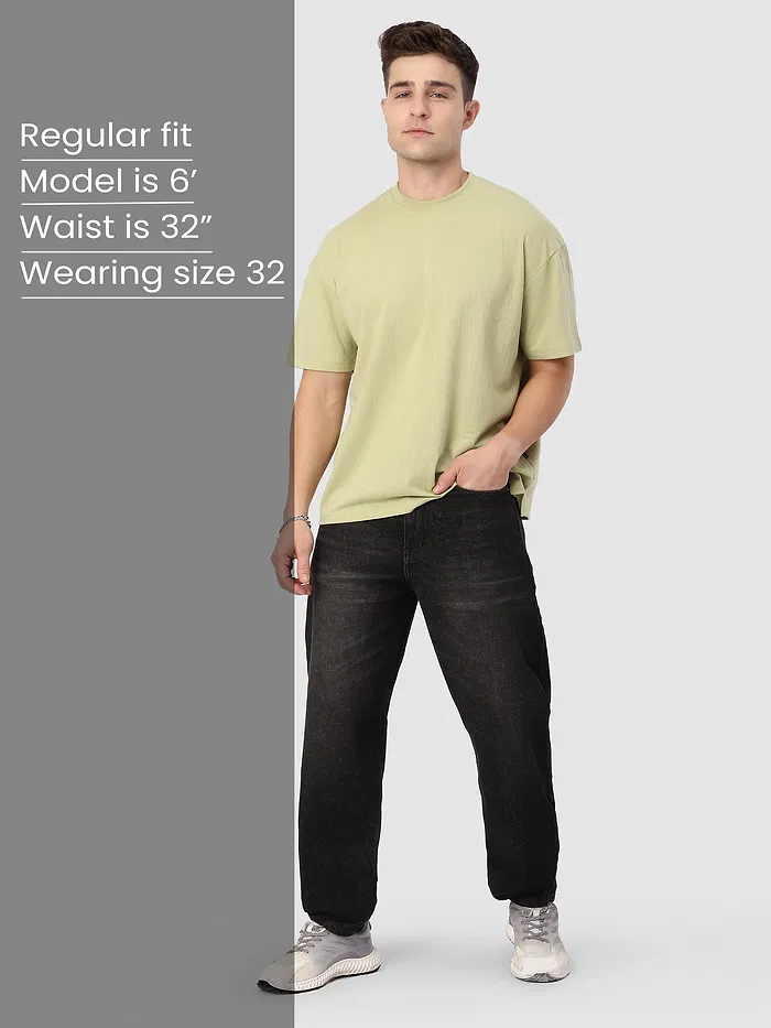 Black Whisker Baggy Fit Jeans