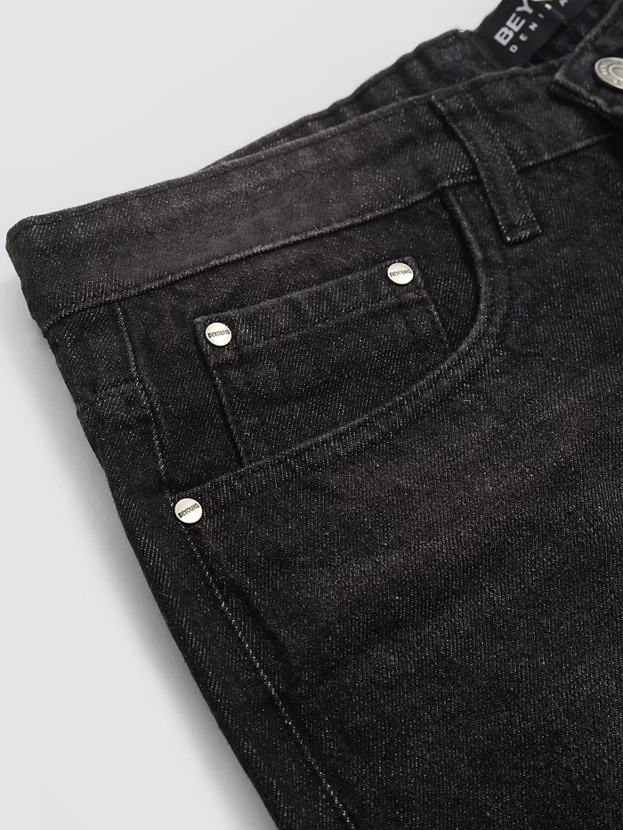 Black Whisker Baggy Fit Jeans