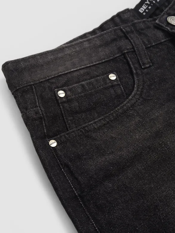 Black Whisker Baggy Fit Jeans