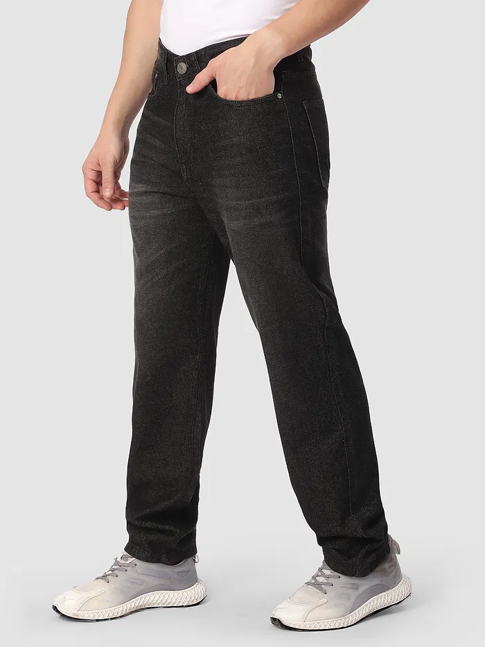 Black Whisker Baggy Fit Jeans
