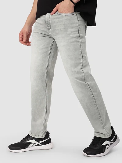 Light Grey Whisker Regular Fit Jeans