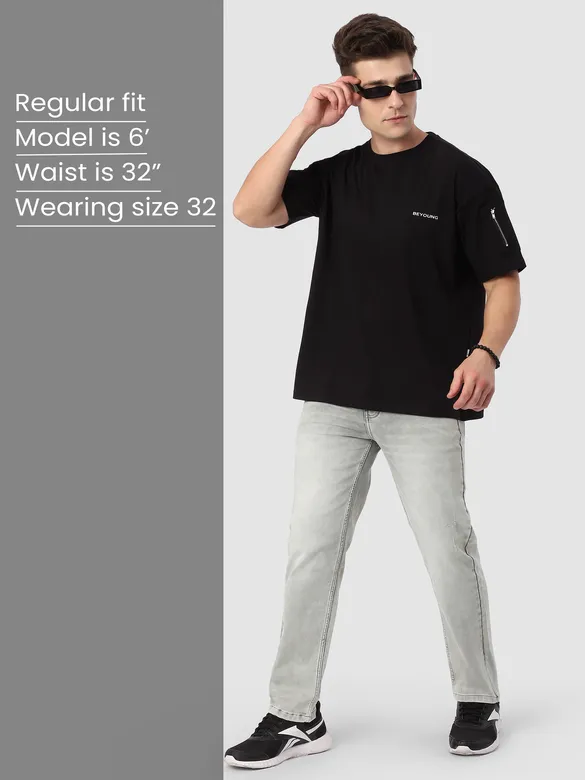 Light Grey Whisker Regular Fit Jeans